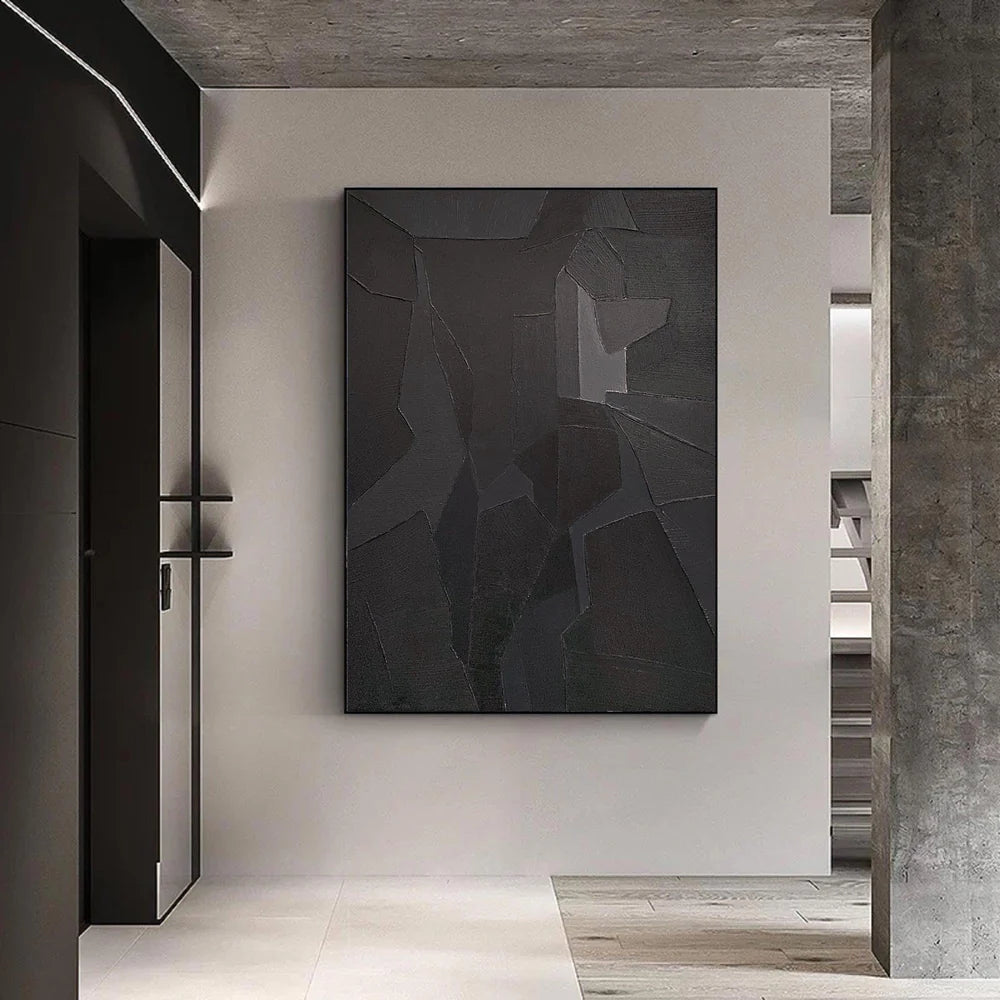 Black Minimalist Textured Canvas Art #WZ032