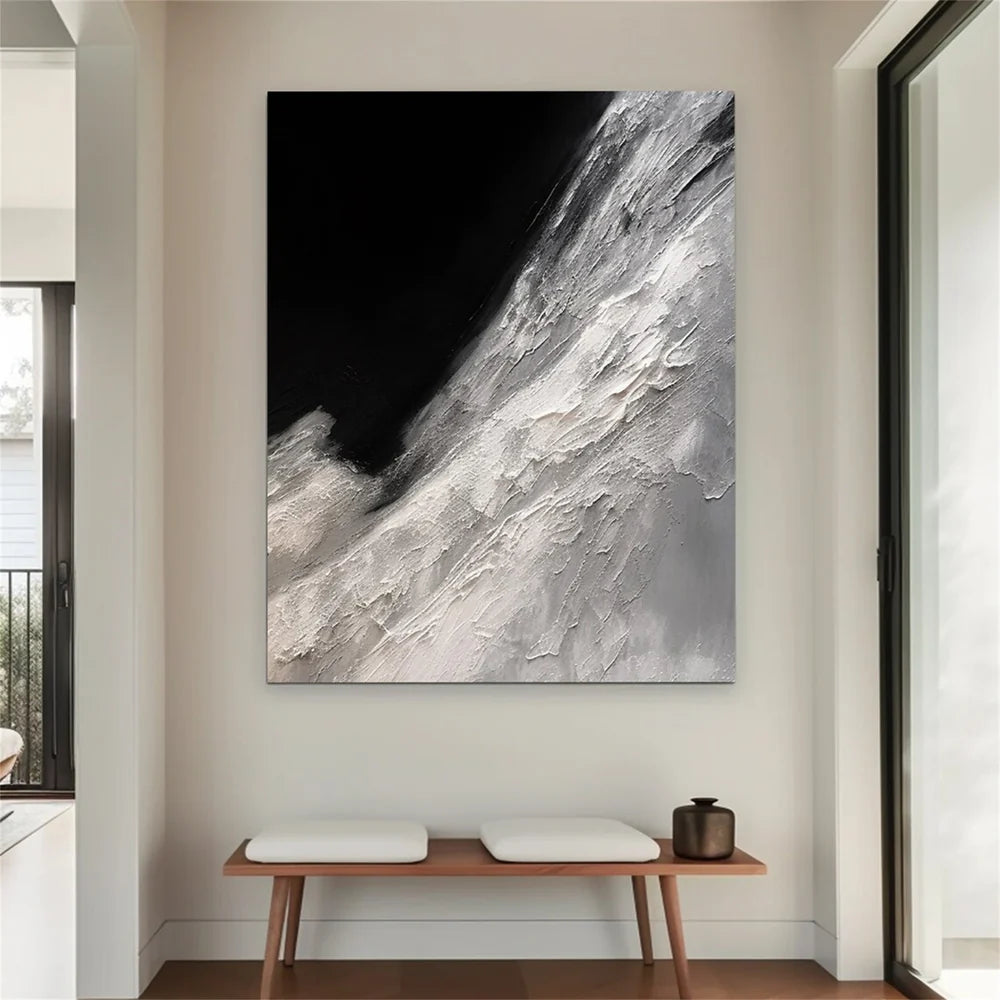 Black and White Minimalist Textured Canvas Art #WZ060