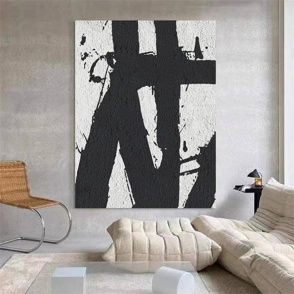 Black and White Minimalist Textured Canvas Art #WZ062