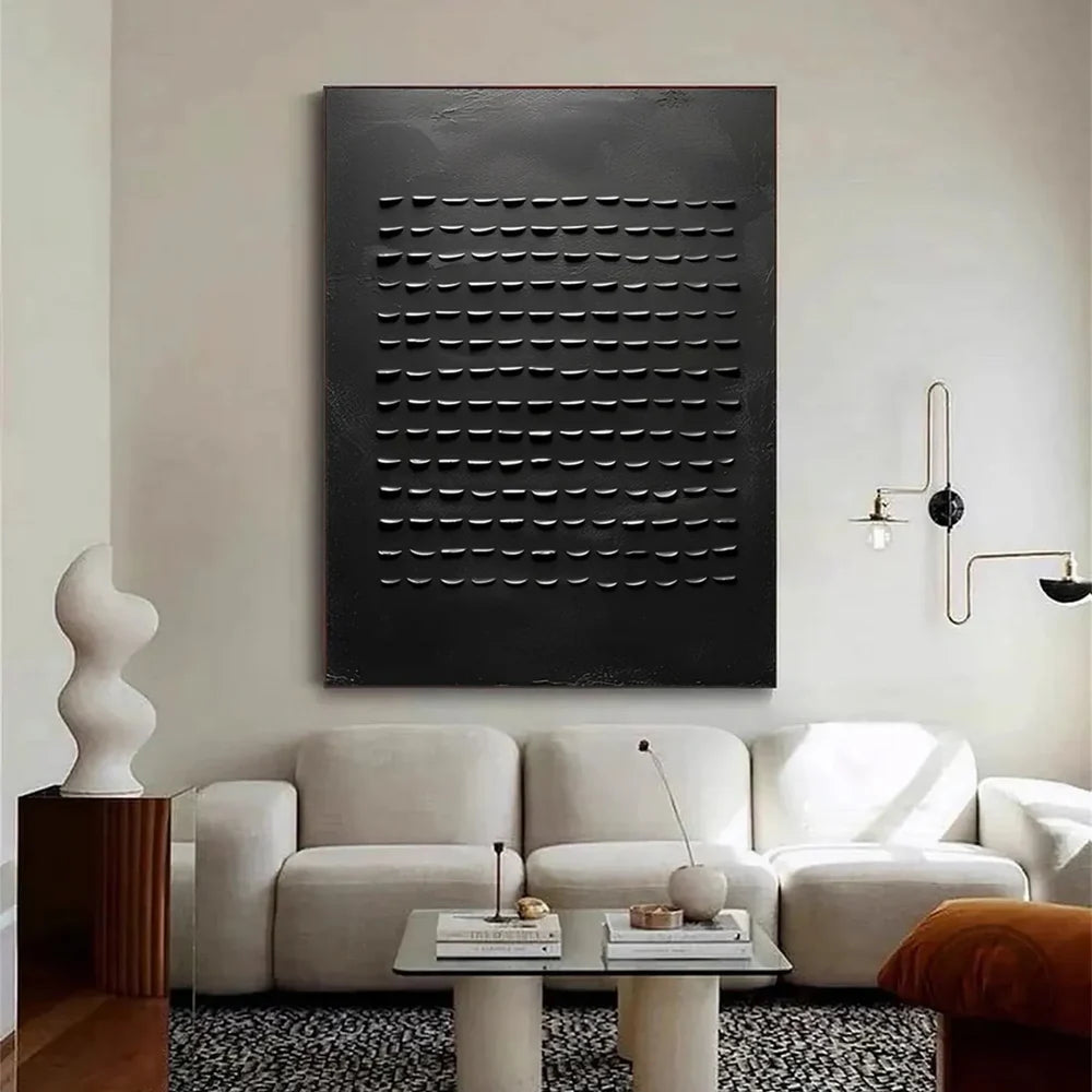 Black Minimalist Textured Canvas Art #WZ083