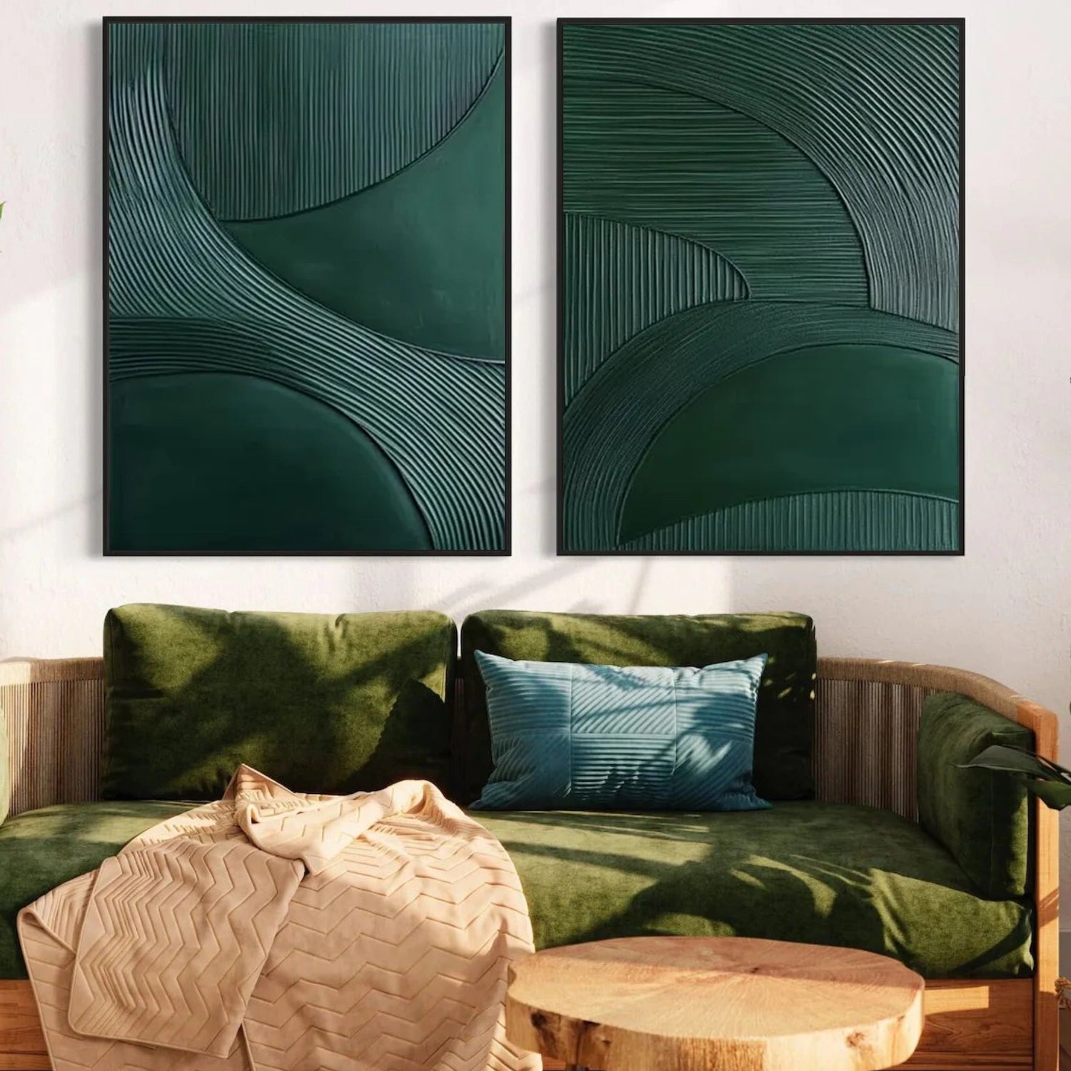 Green Minimalist Textured Canvas Art Set of 2 #WM113