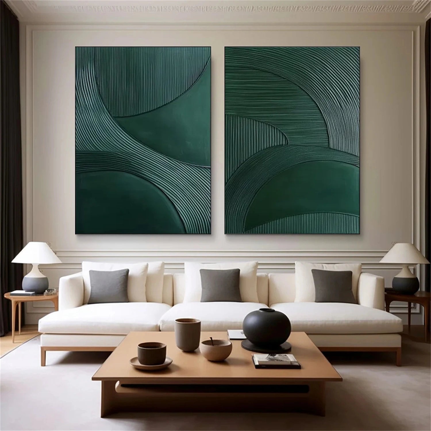 Green Minimalist Textured Canvas Art Set of 2 #WM113