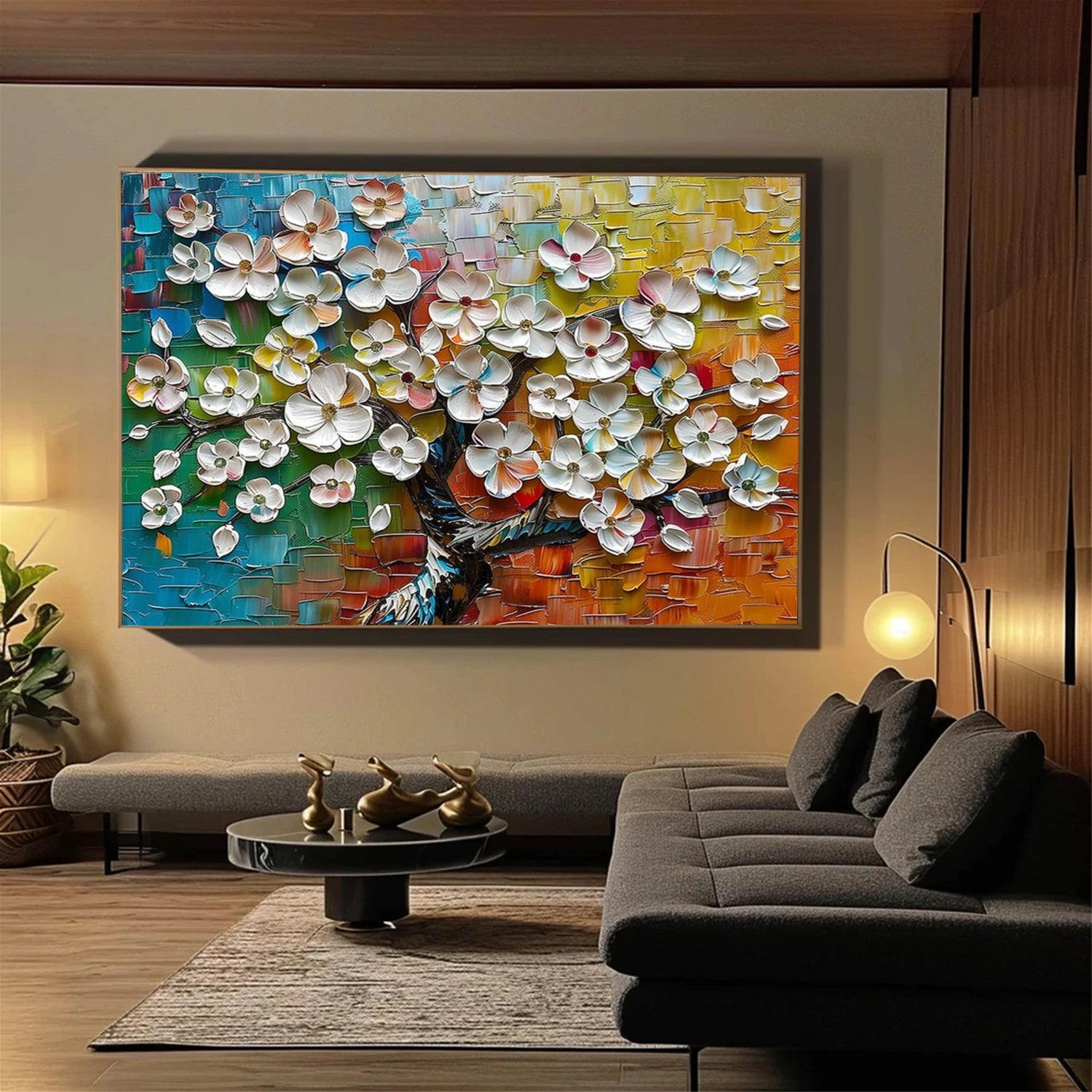 Abstract Flower And Tree Textured Canvas Art  #MF141
