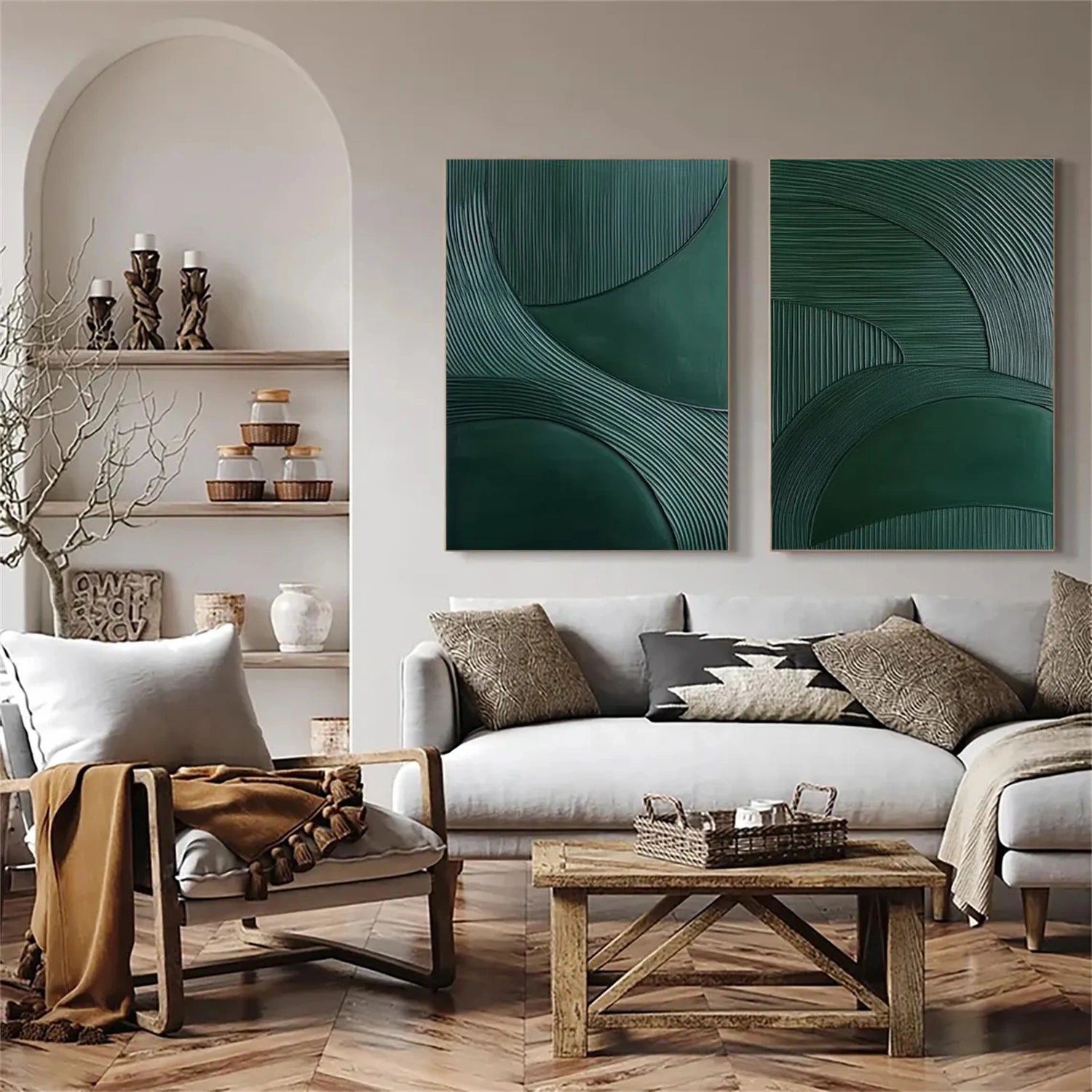 Green Minimalist Textured Canvas Art Set of 2 #WM113