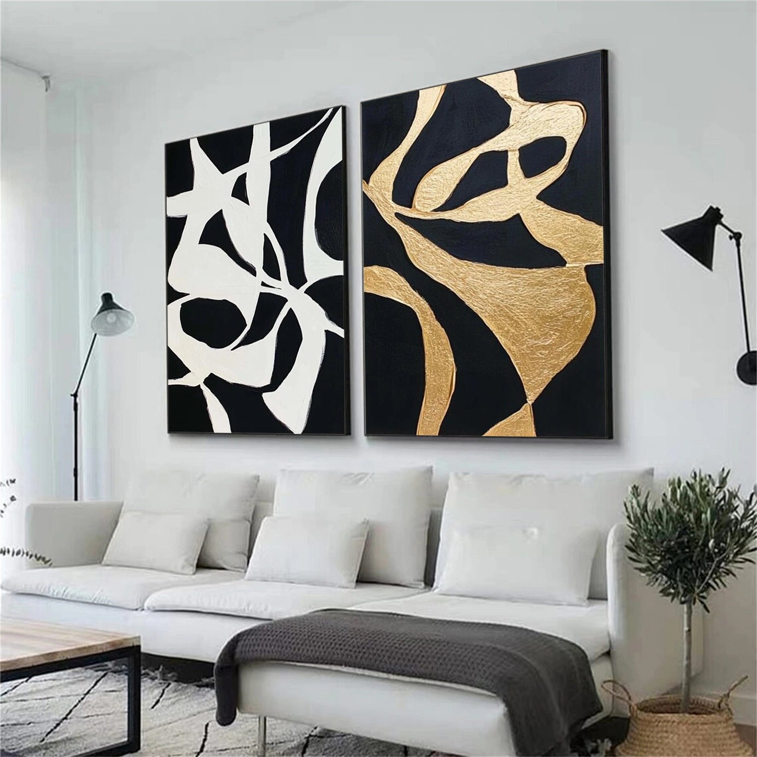 Black and White Minimalist Canvas Art Set of 2 #WZ106