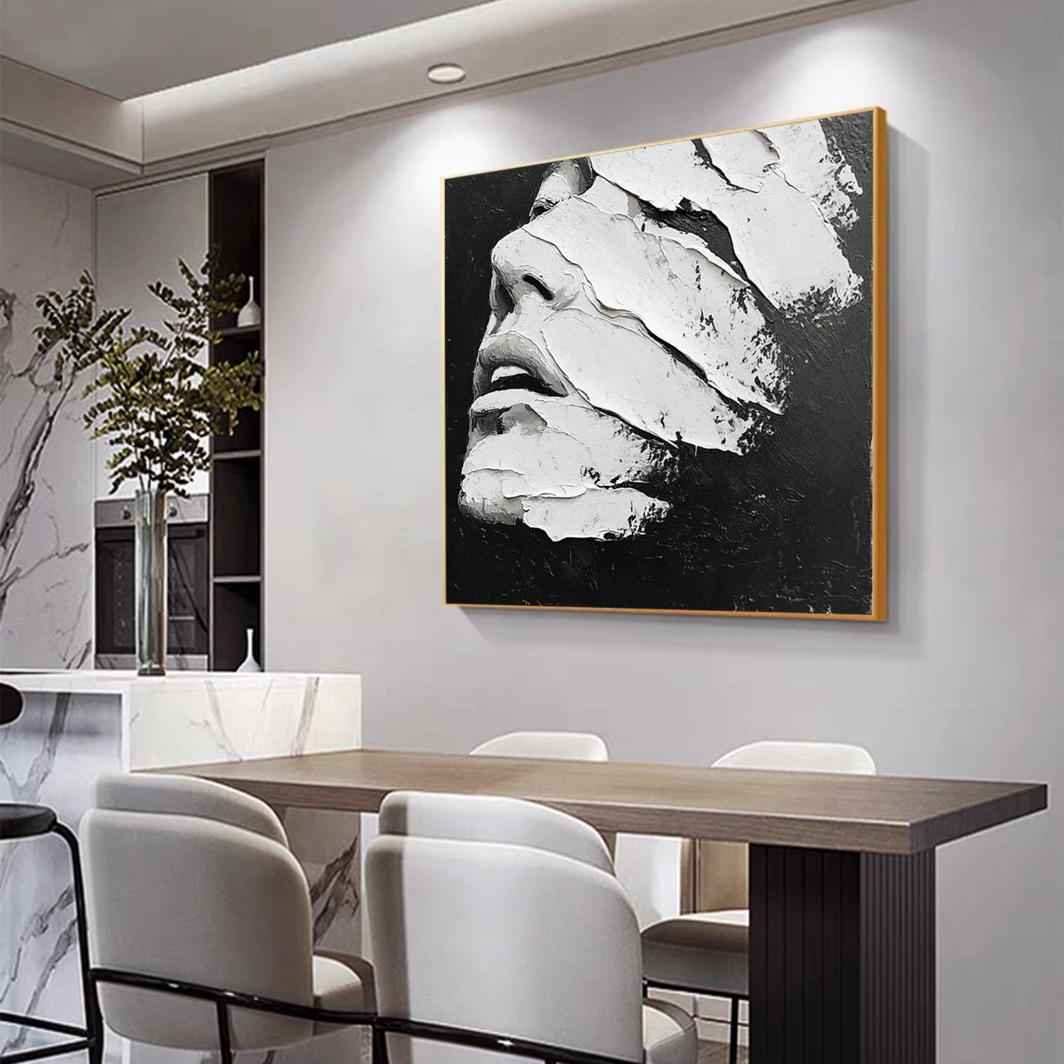 Black and White Abstract Portrait Textured Wall Art # LA056