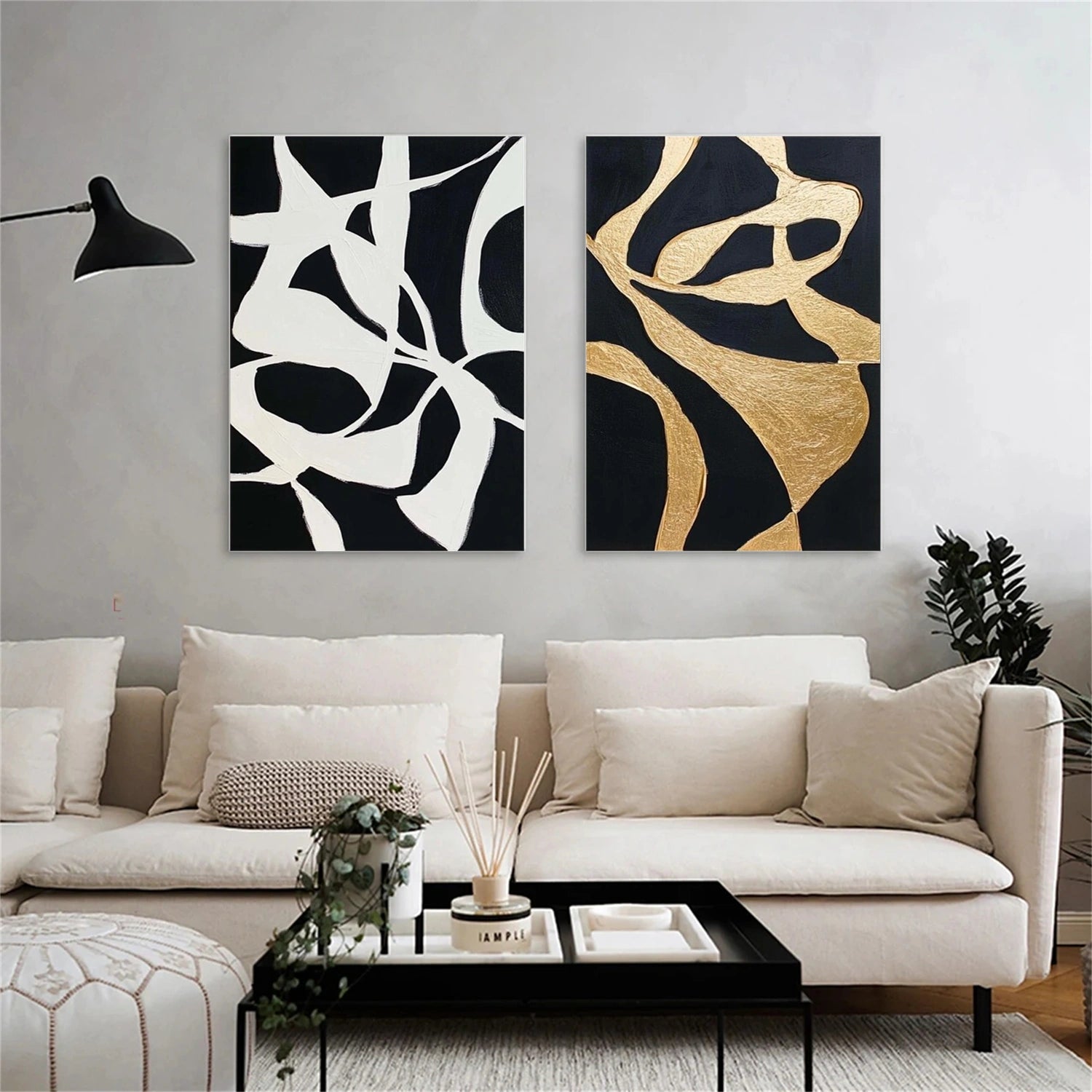 Black and White Minimalist Canvas Art Set of 2 #WZ106