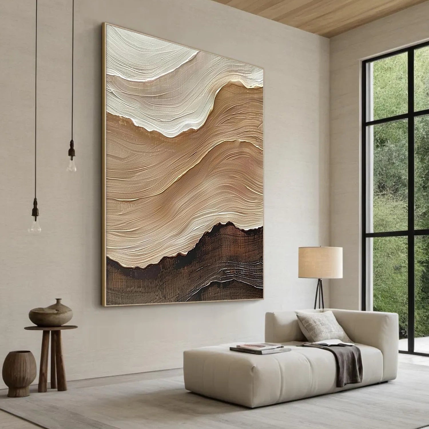 Beige and Brown Minimalist Textured Canvas Art #WM095