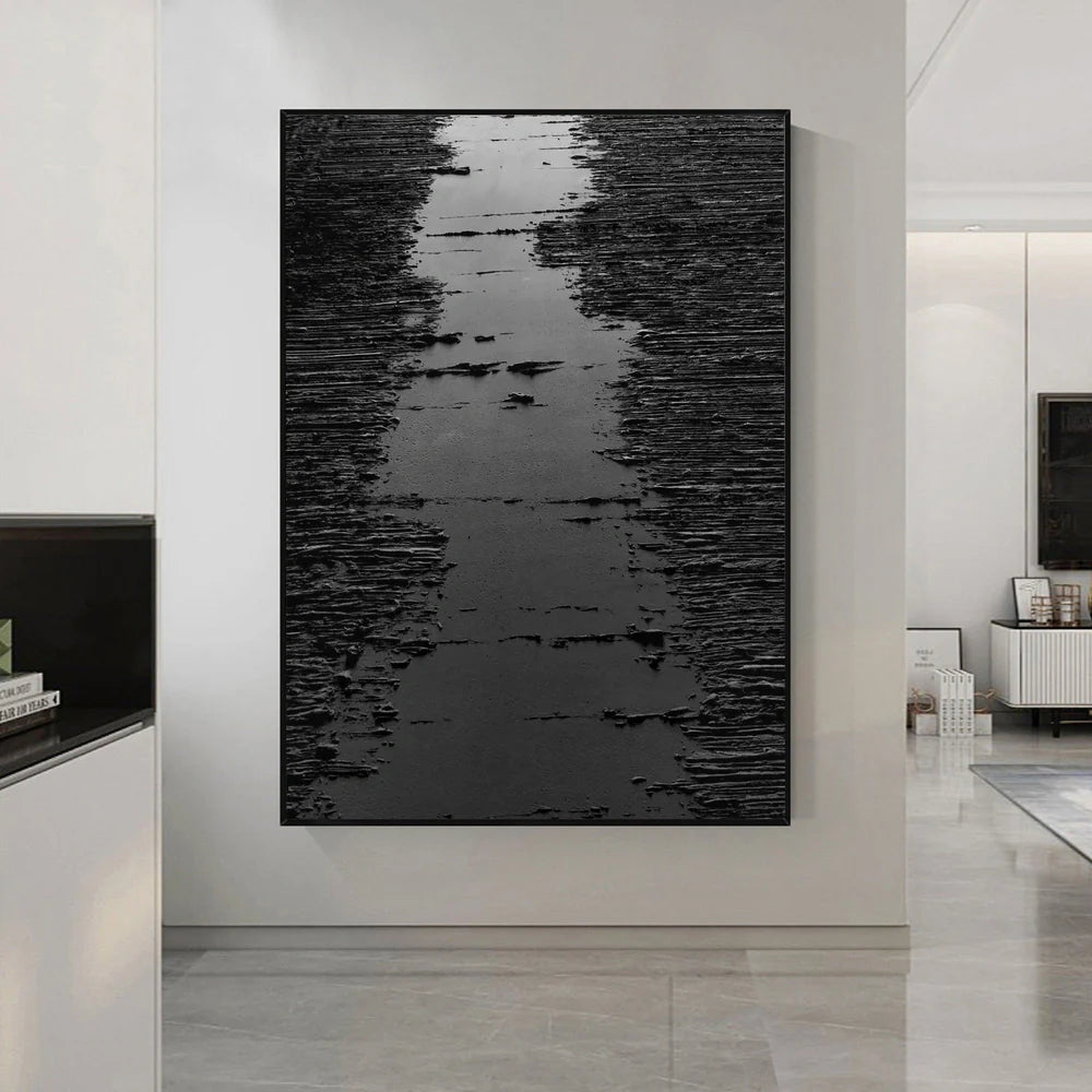 Black Minimalist Textured Canvas Art #WZ025