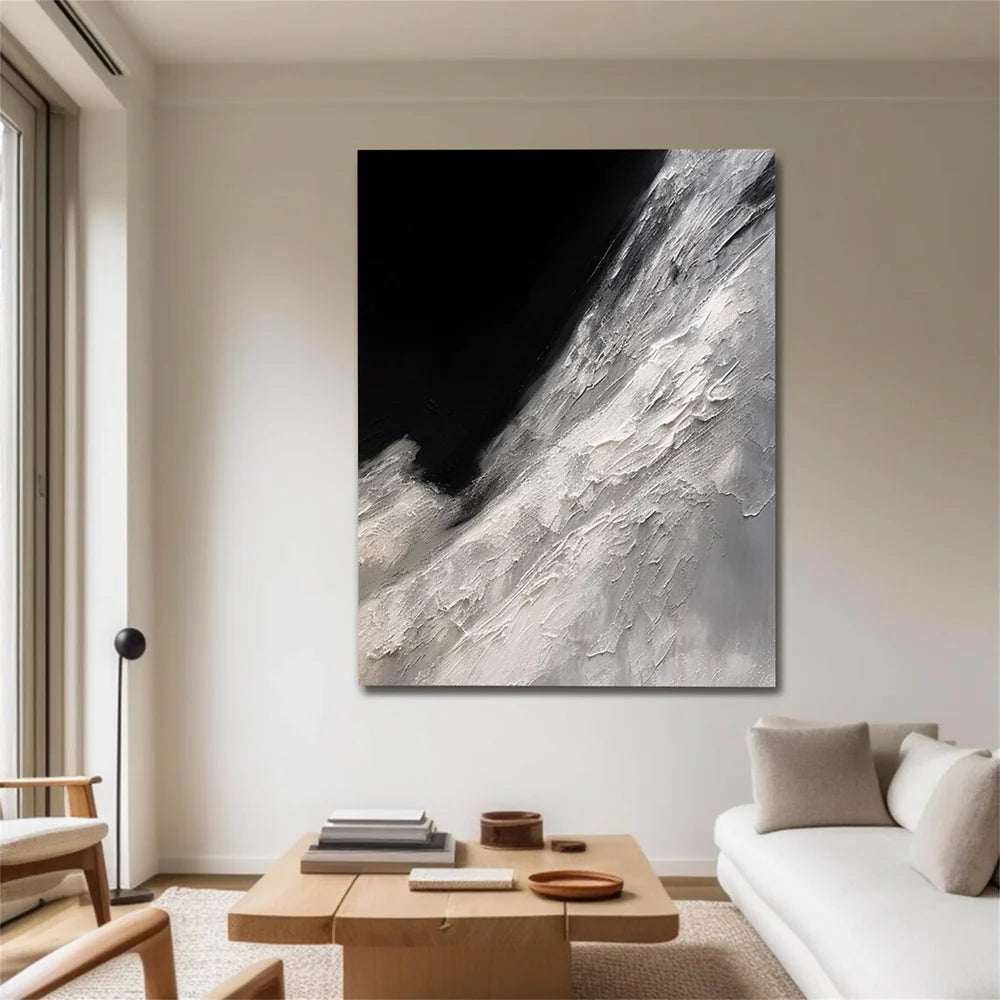 Black and White Minimalist Textured Canvas Art #WZ060