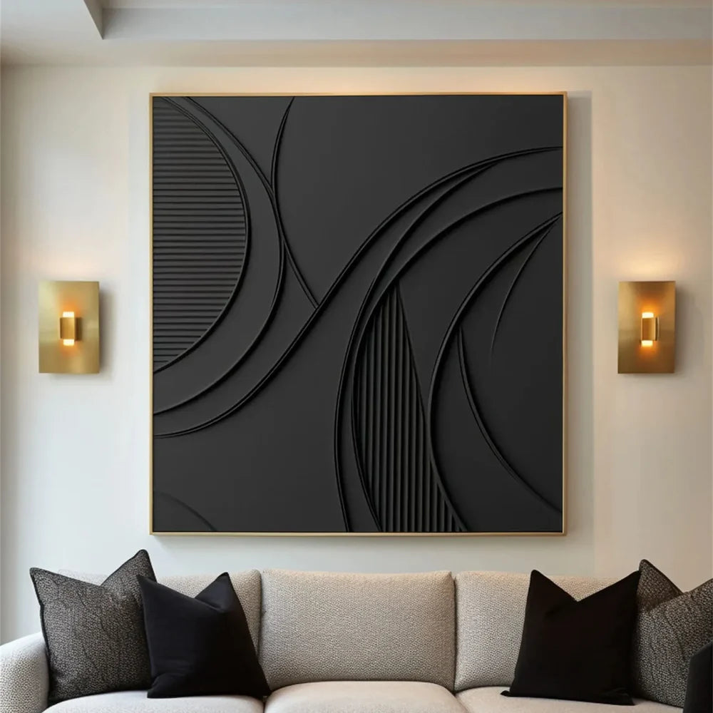 Black Minimalist Textured Canvas Art #WZ072