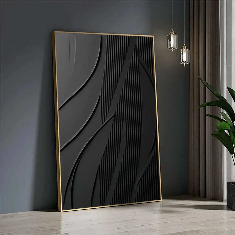Black Minimalist Textured Canvas Art #WZ066
