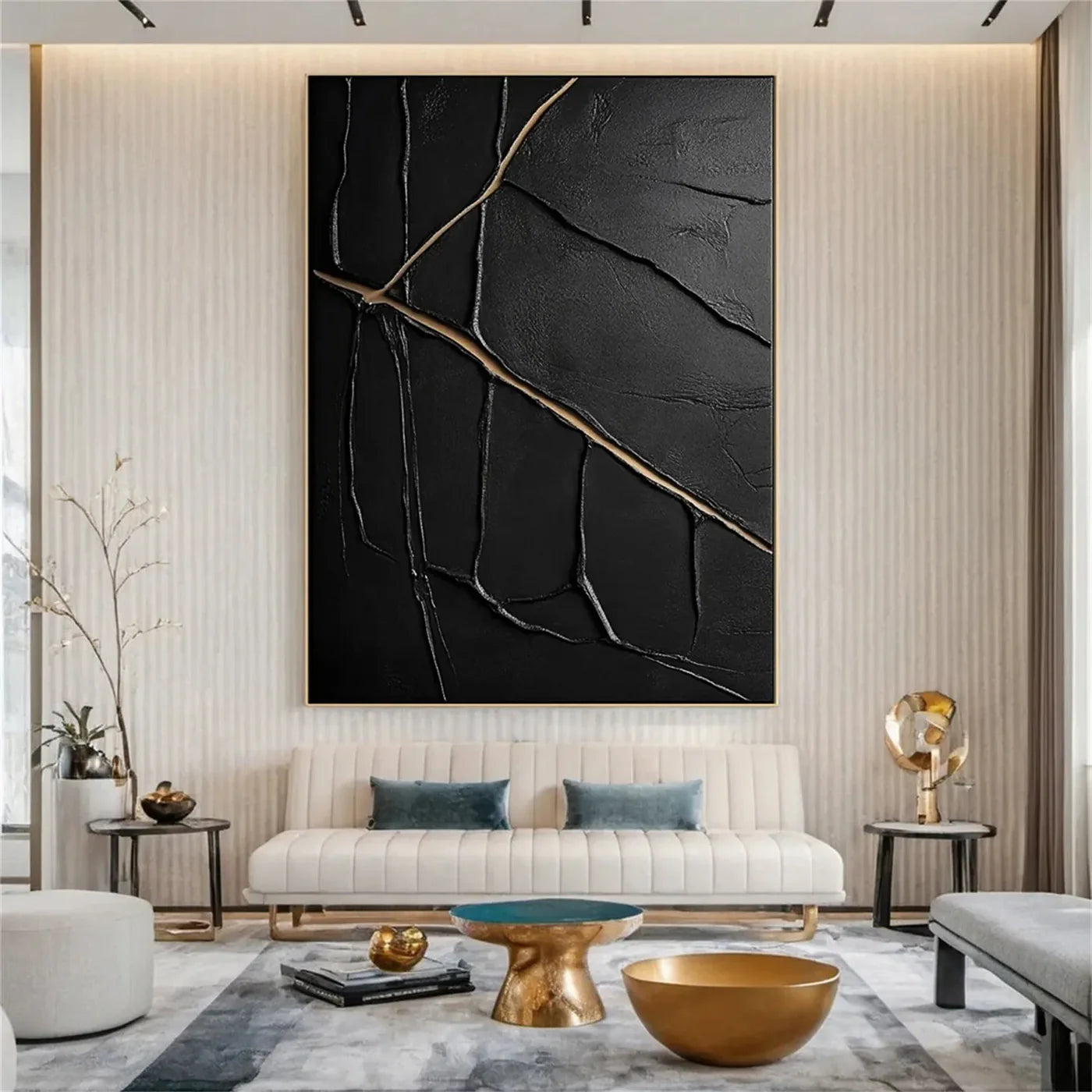 Black Minimalist Textured Canvas Art #WZ044