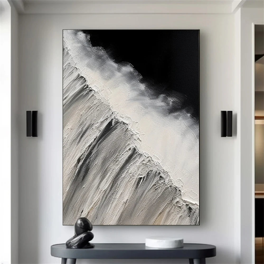 Black and White Minimalist Textured Canvas Art #WZ061