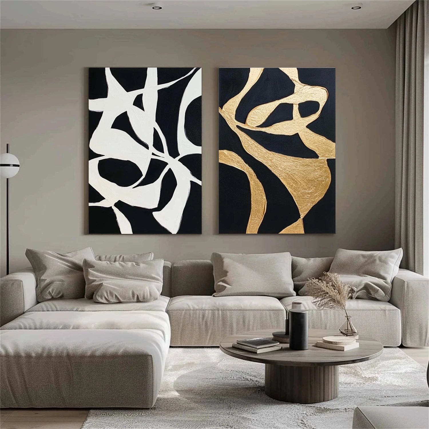 Black and White Minimalist Canvas Art Set of 2 #WZ106
