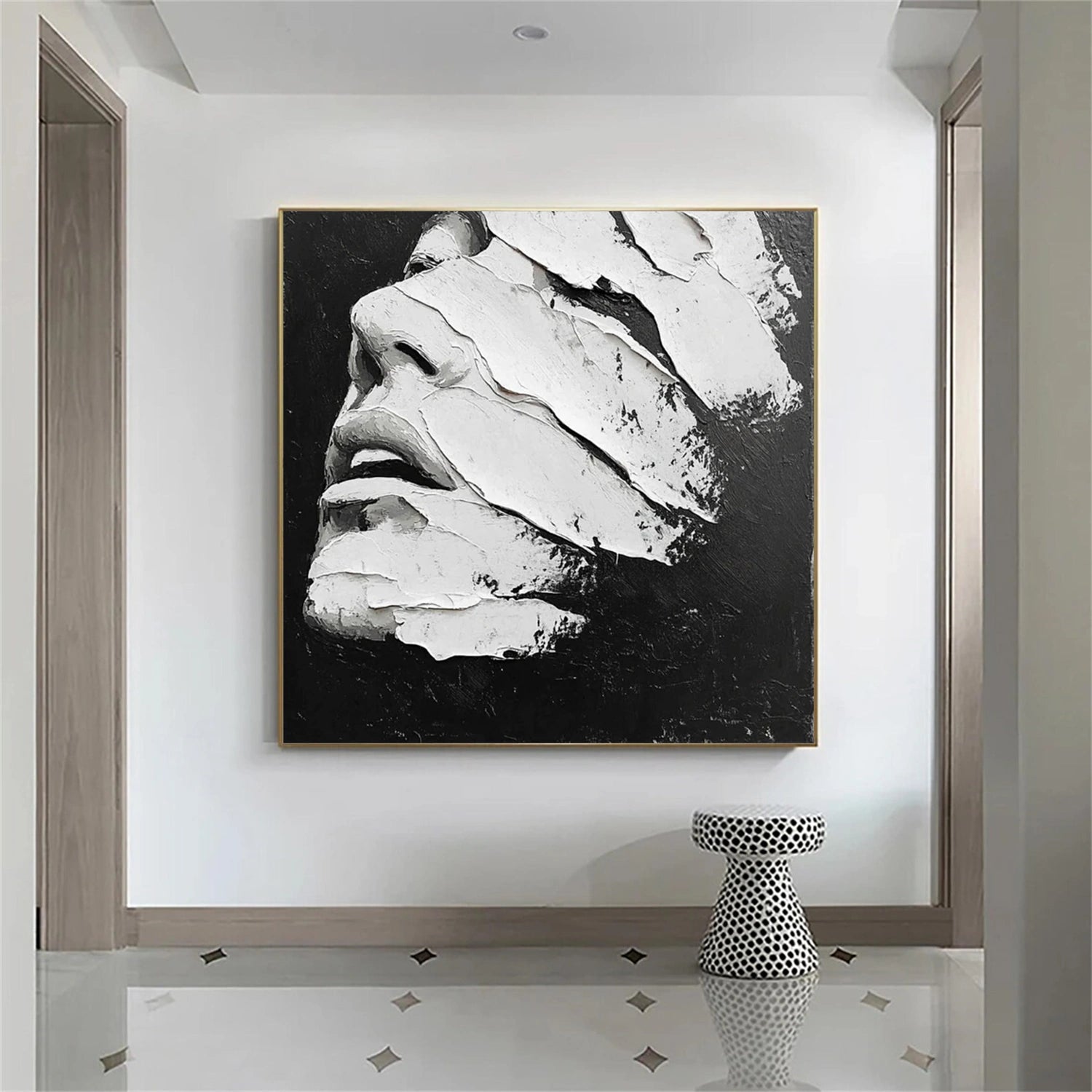 Black and White Abstract Portrait Textured Wall Art # LA056