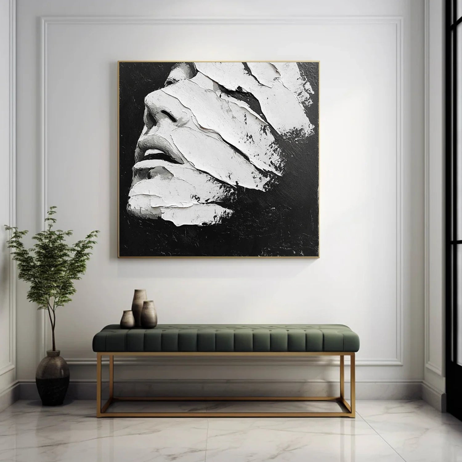 Black and White Abstract Portrait Textured Wall Art # LA056