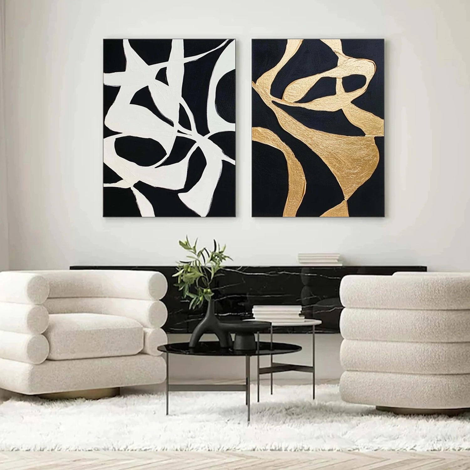 Black and White Minimalist Canvas Art Set of 2 #WZ106