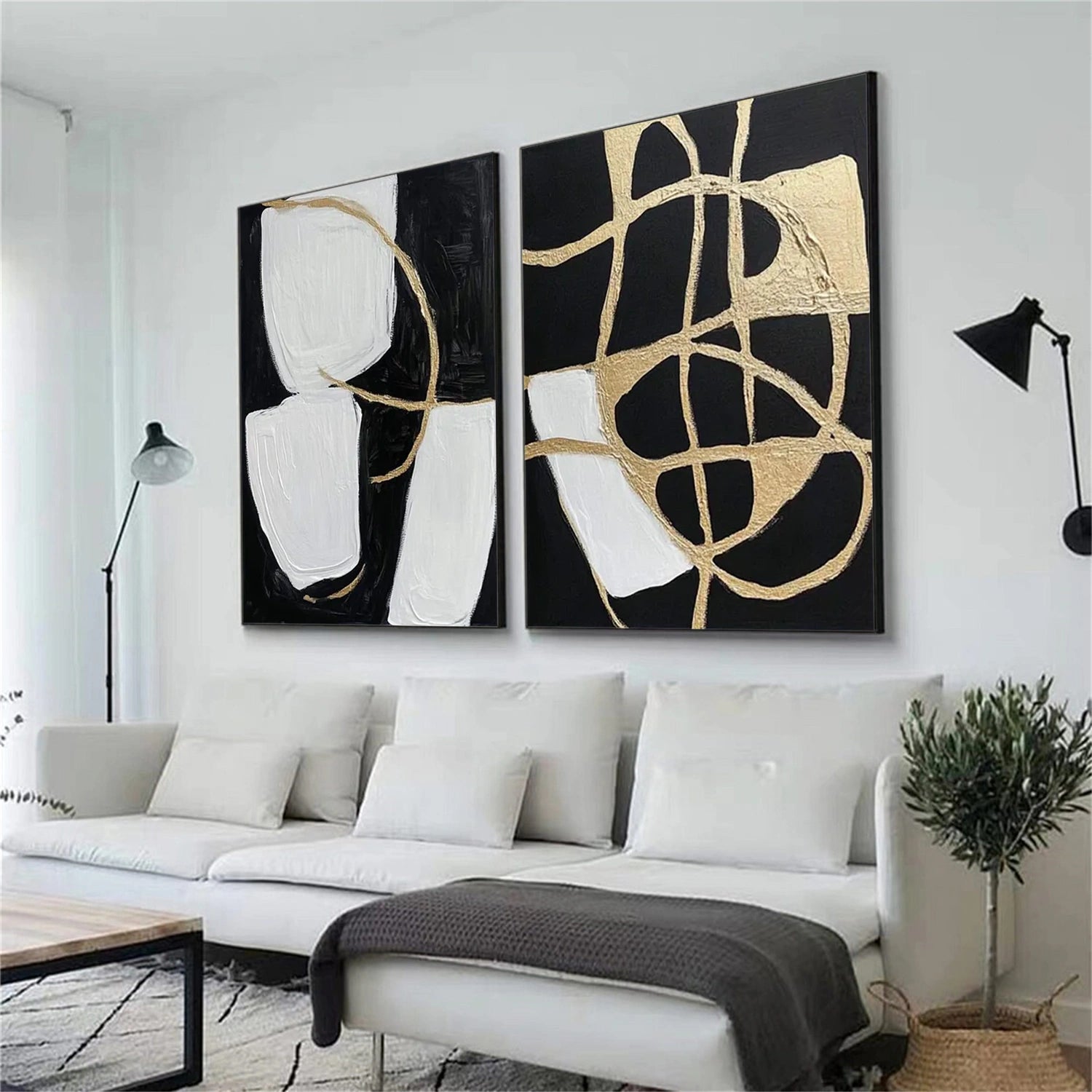 Black and White Minimalist Canvas Art Set of 2 #WZ107