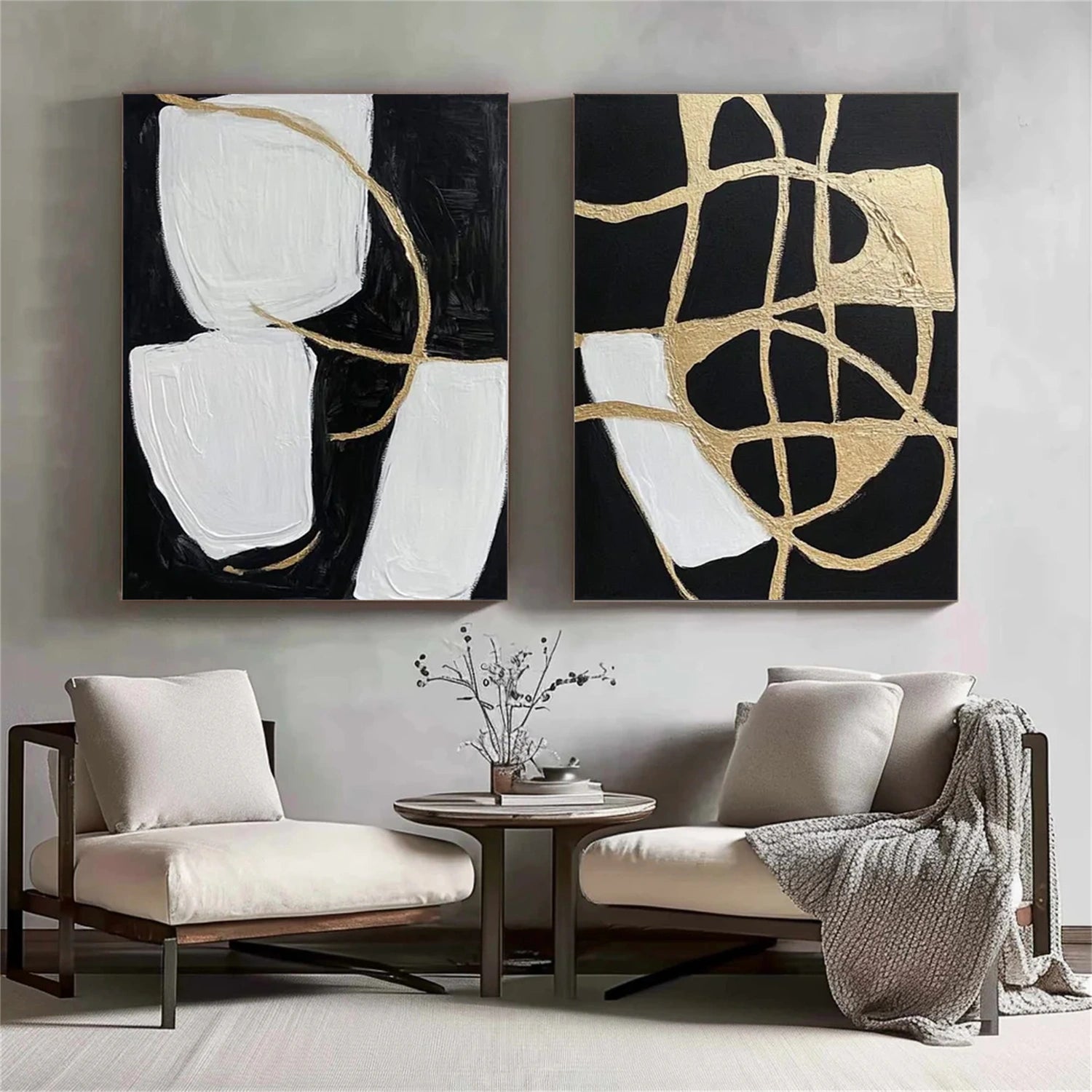 Black and White Minimalist Canvas Art Set of 2 #WZ107