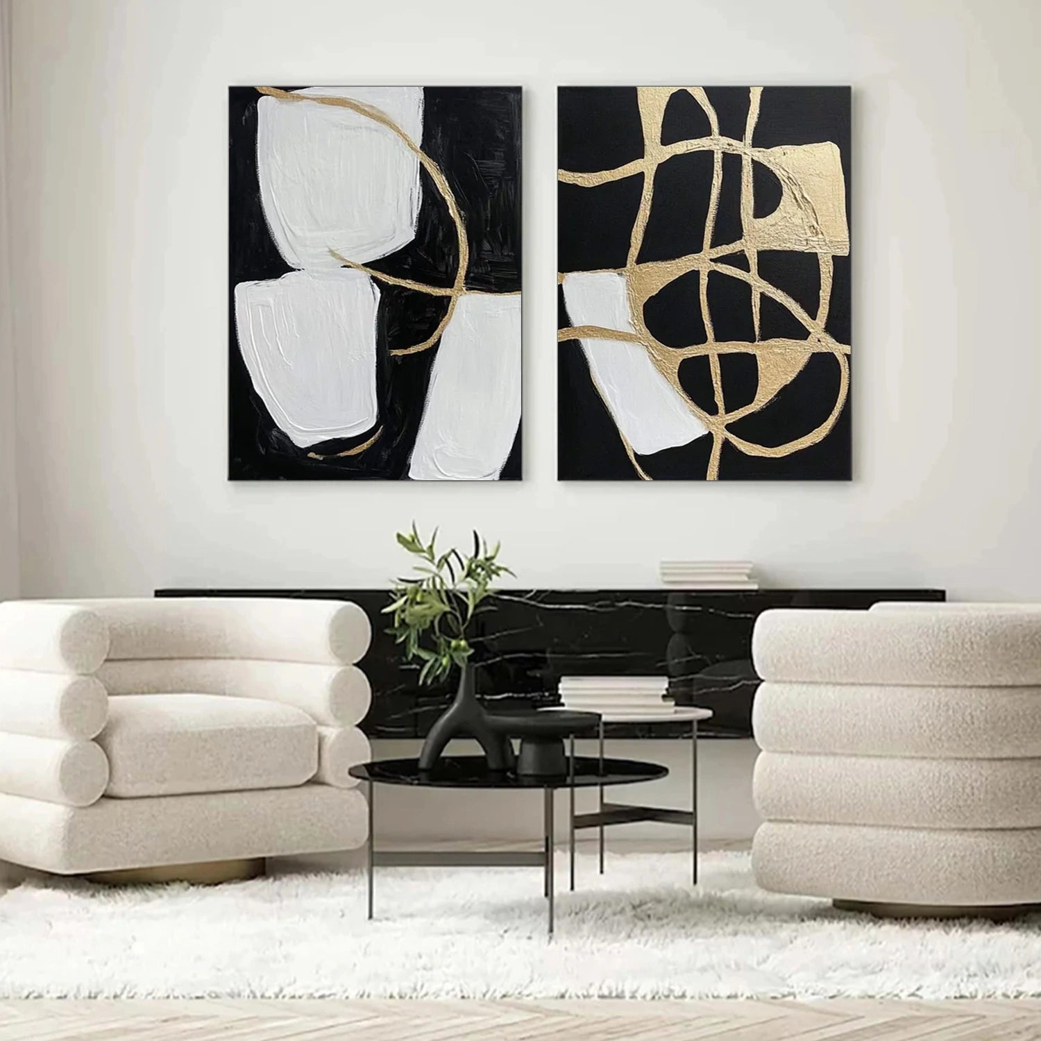 Black and White Minimalist Canvas Art Set of 2 #WZ107