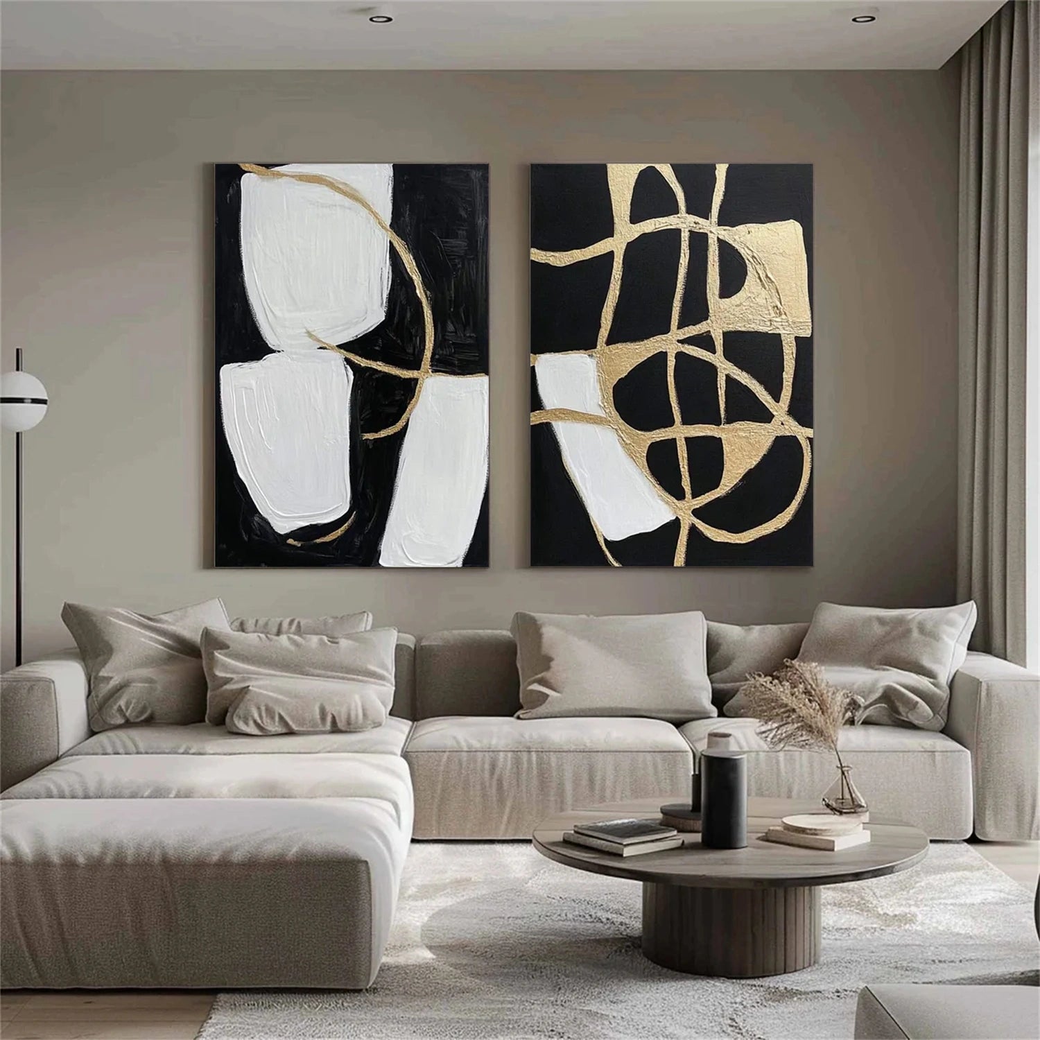 Black and White Minimalist Canvas Art Set of 2 #WZ107