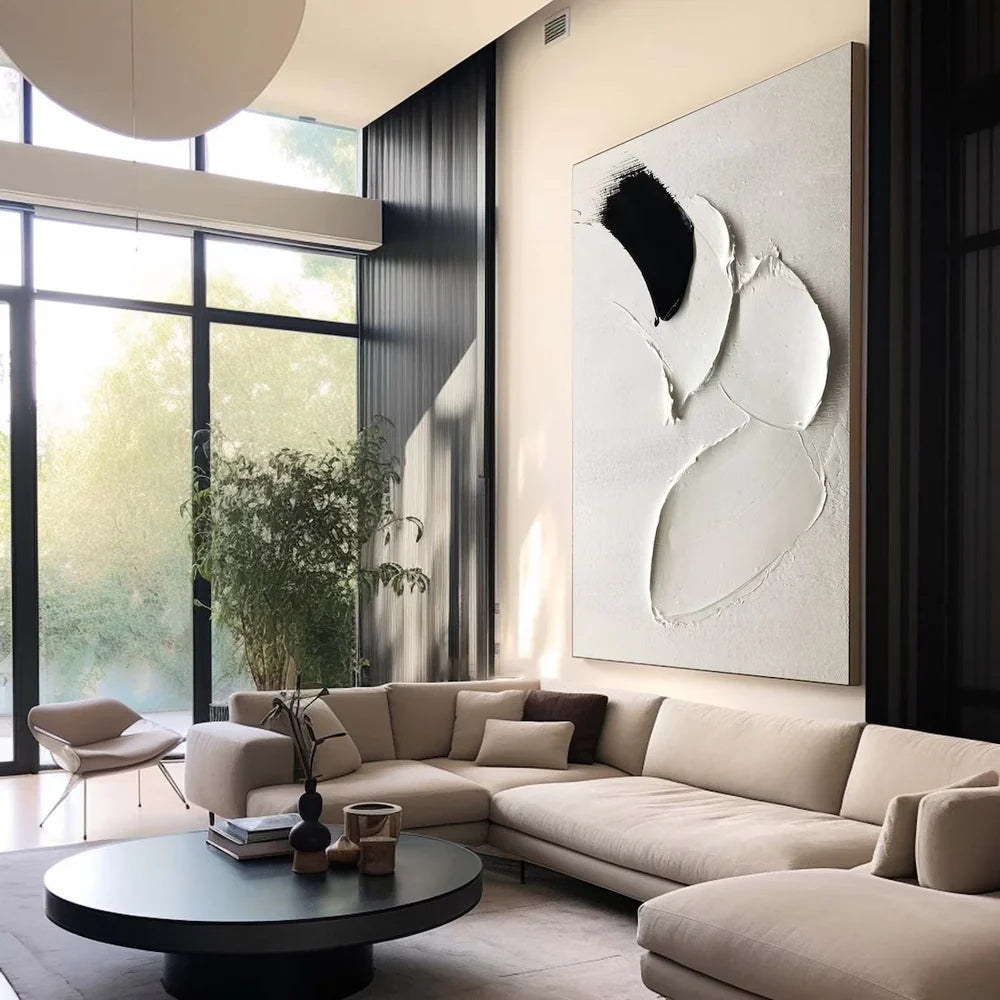Black and White Minimalist Textured Canvas Art #WZ007
