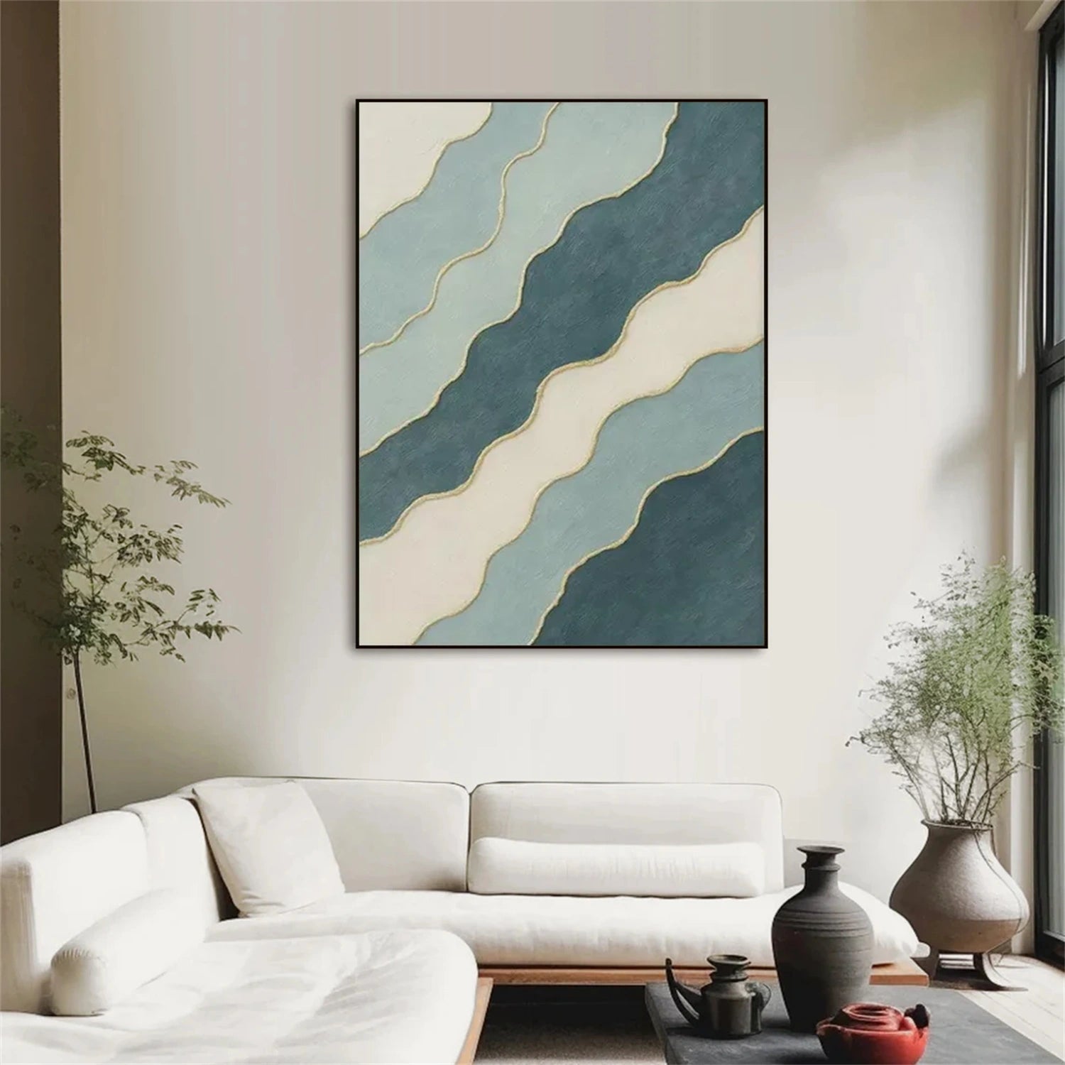 Blue and Green Minimalist Textured Canvas Art #WM134