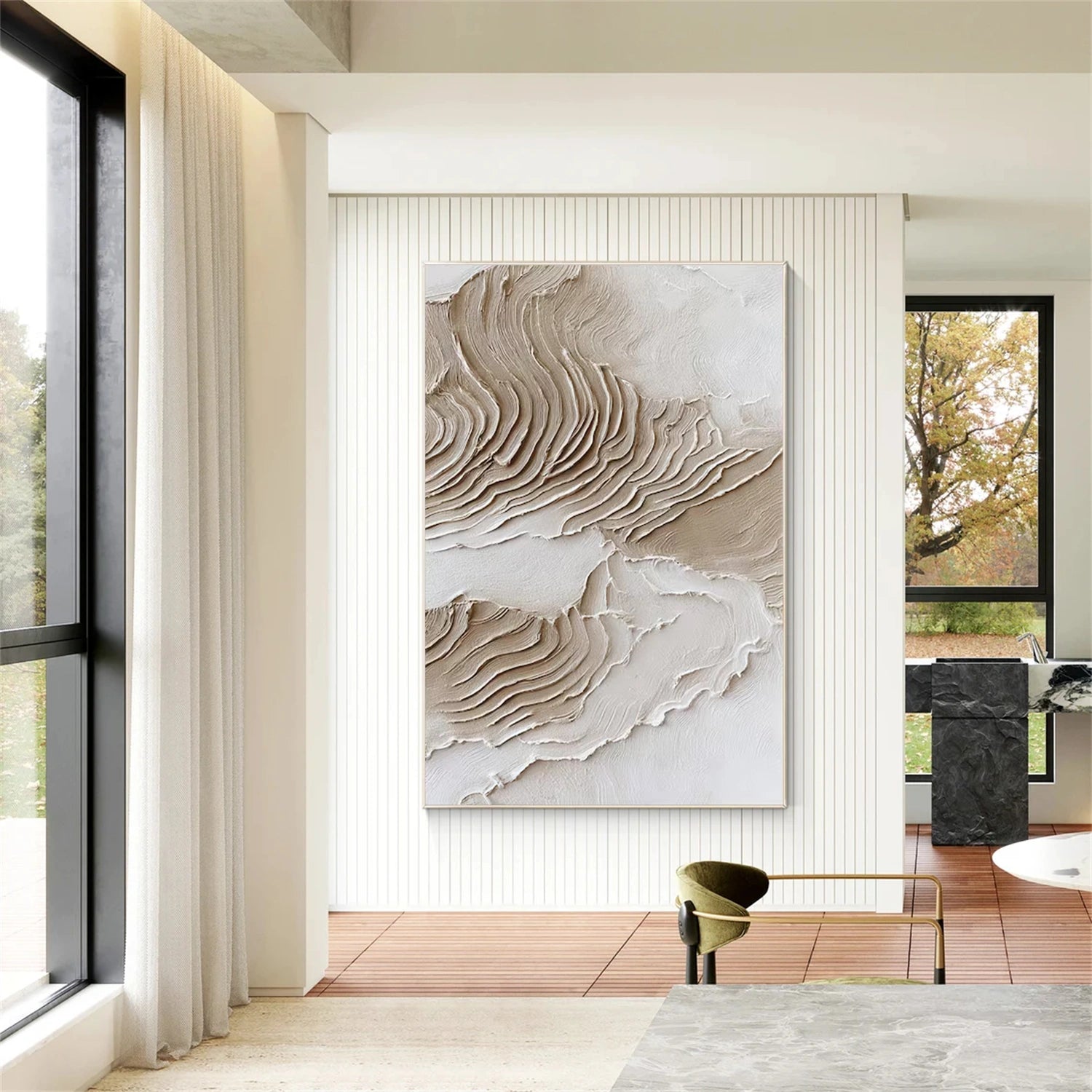 Beige and Brown Minimalist Textured Canvas Art #WM098