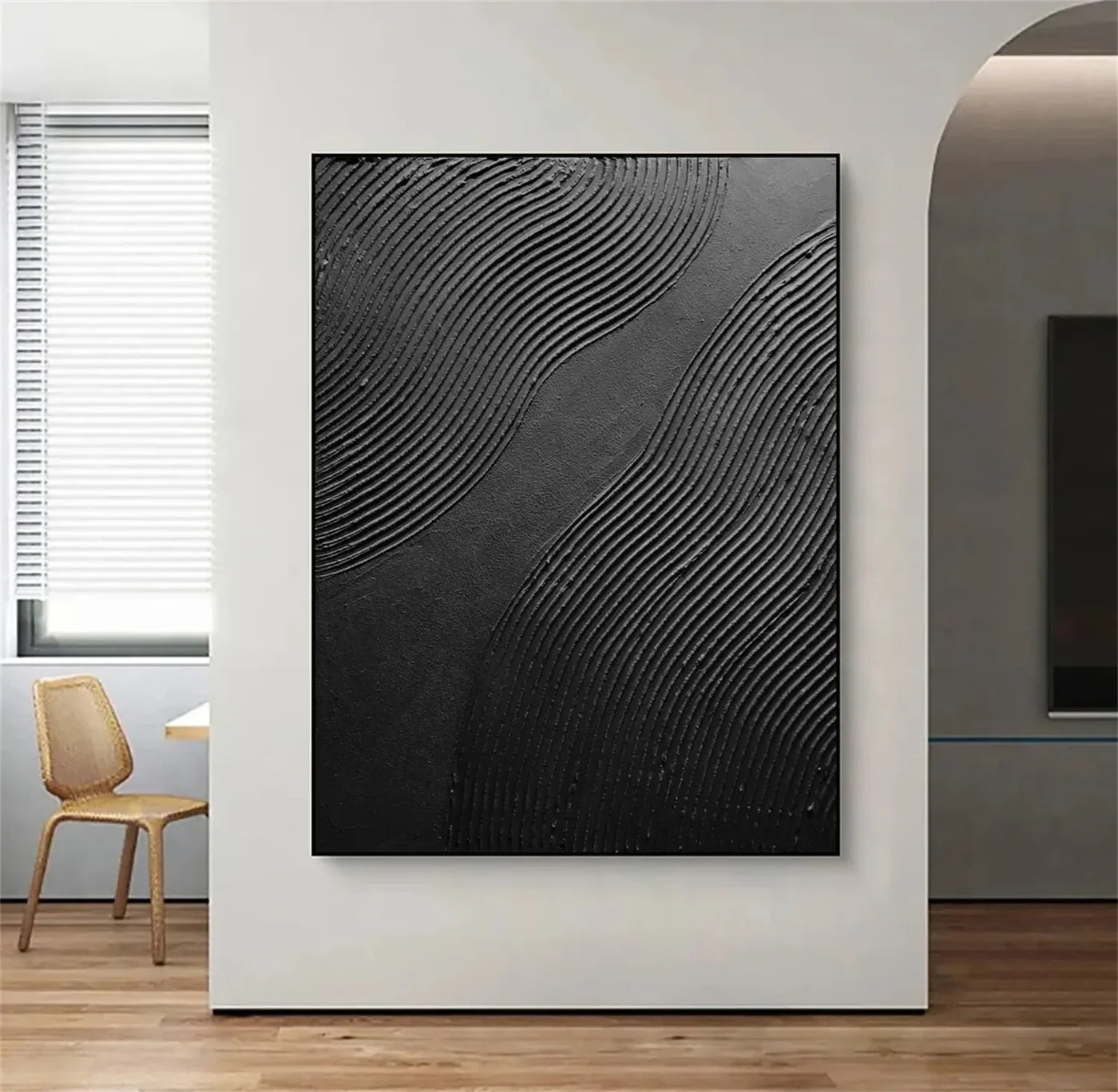 Black Minimalist Textured Canvas Art #WZ085