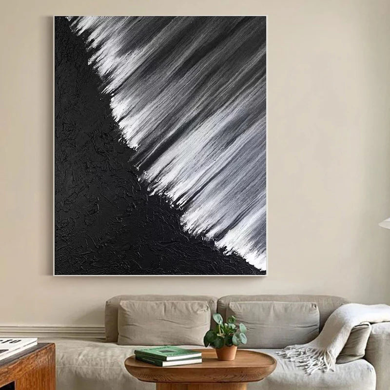 Black and White Minimalist Textured Canvas Art #WZ016