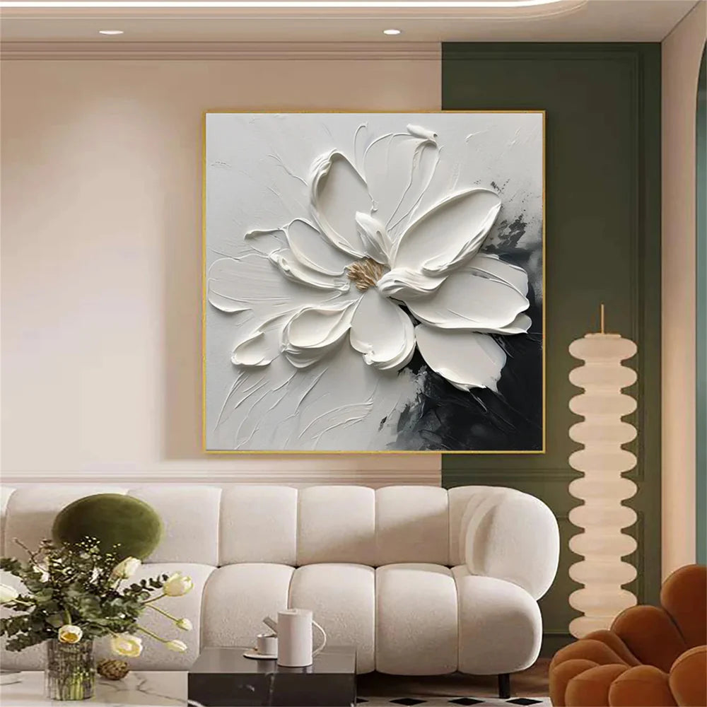 Black & White Minimalist Flower And Tree Textured Canvas Art #MF019