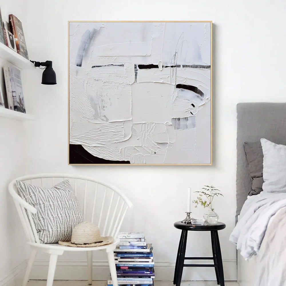 Black and White Minimalist Textured Canvas Art #WZ010