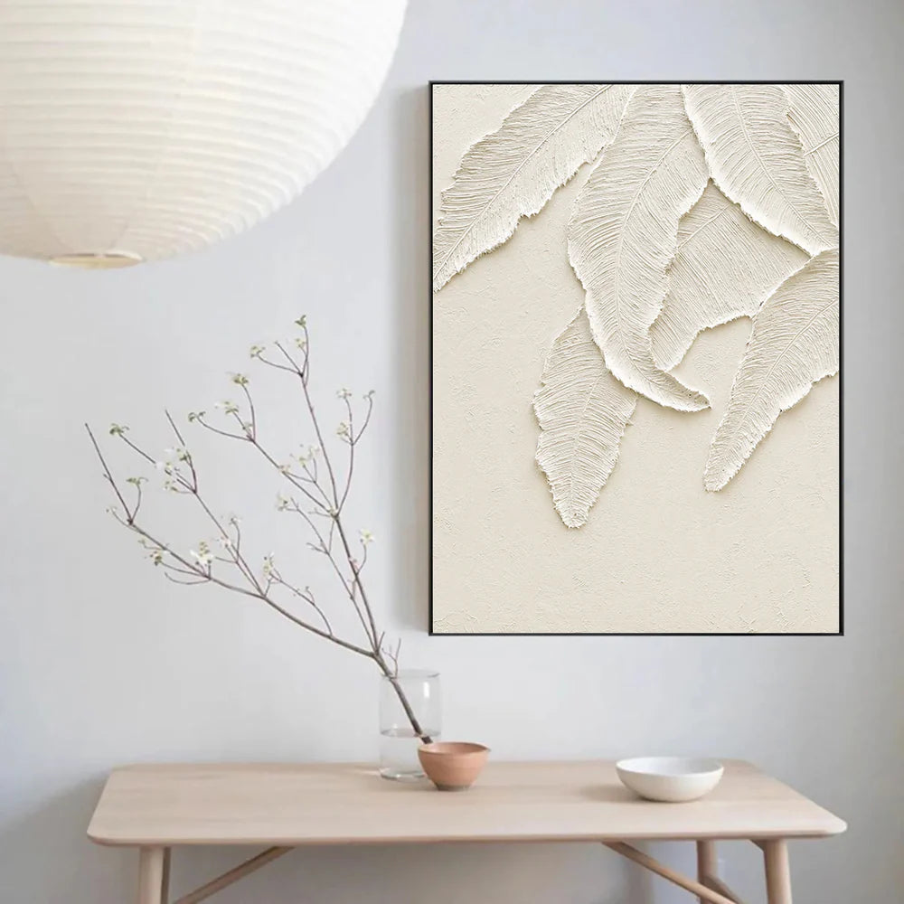 Beige and White Minimalist Textured Canvas Art #WM011