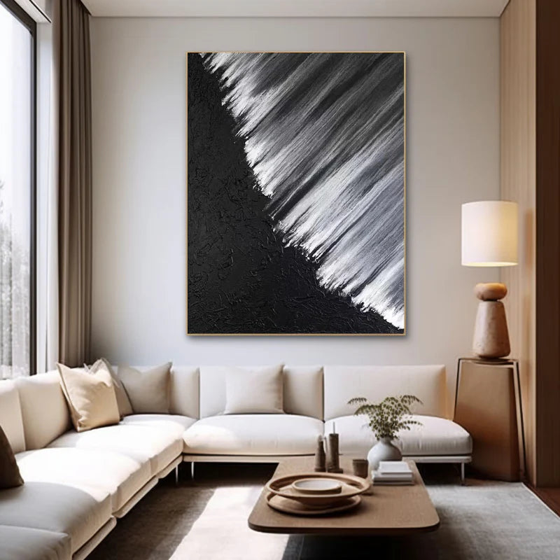 Black and White Minimalist Textured Canvas Art #WZ016