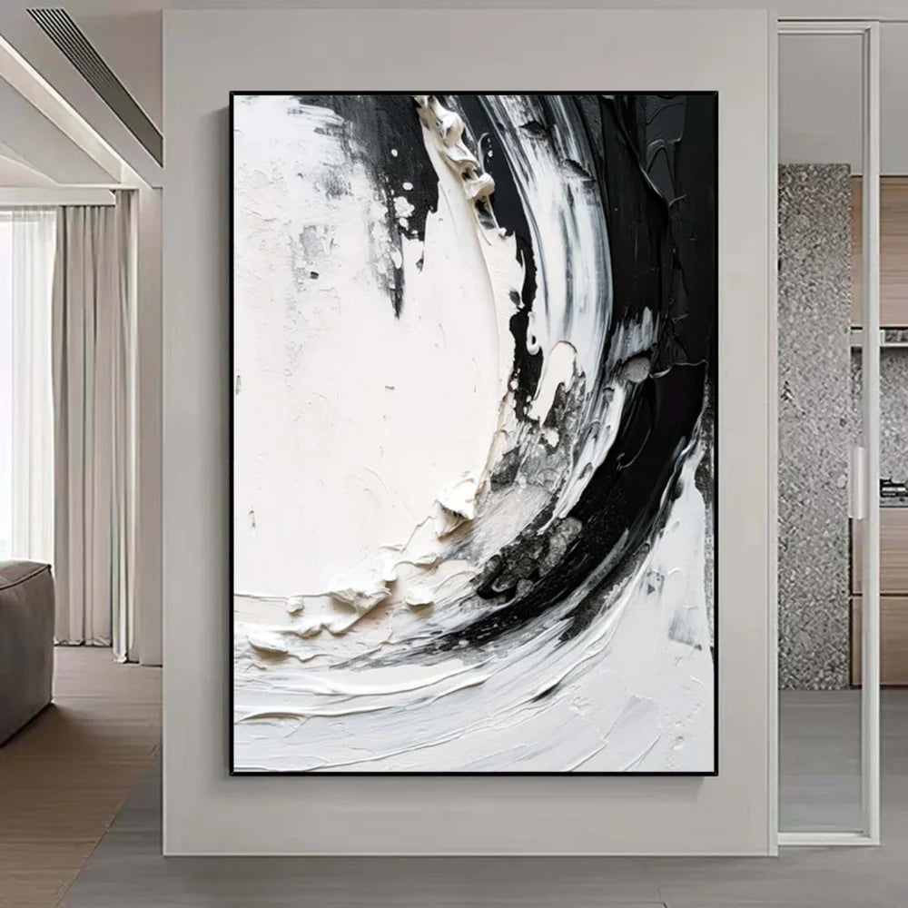 Black and White Minimalist Textured Canvas Art #WZ014