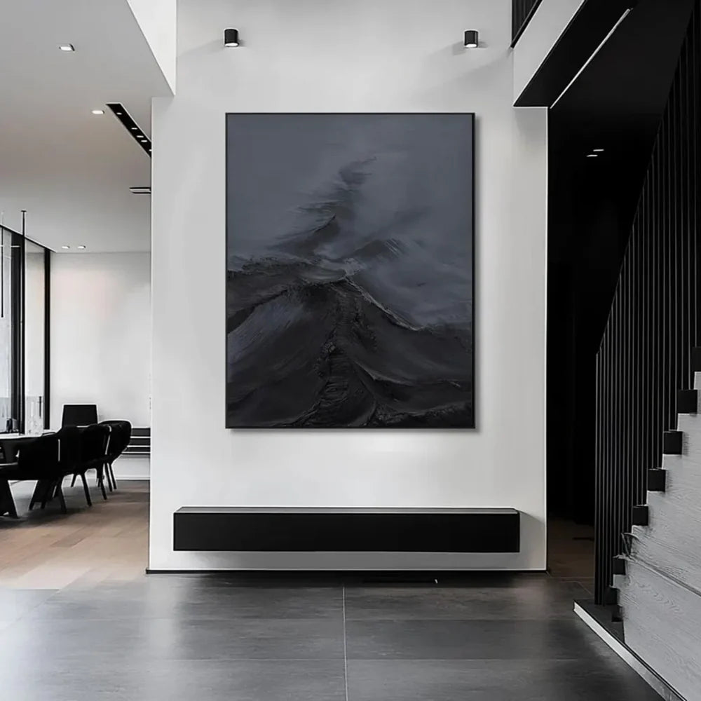 Black Minimalist Textured Canvas Art #WZ047