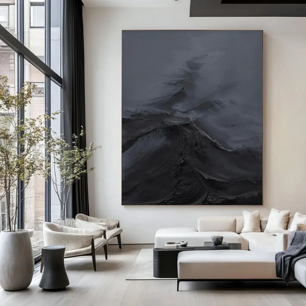 Black Minimalist Textured Canvas Art #WZ047
