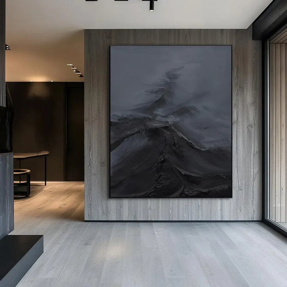 Black Minimalist Textured Canvas Art #WZ047
