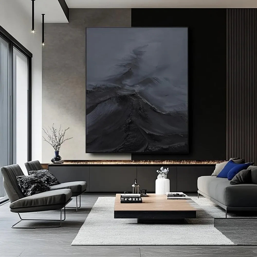 Black Minimalist Textured Canvas Art #WZ047