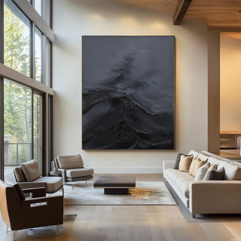 Black Minimalist Textured Canvas Art #WZ047