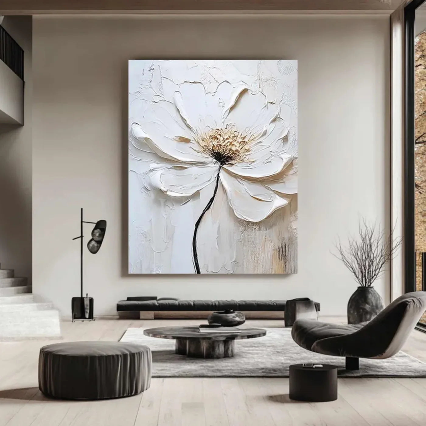 Minimalist Flower And Tree Textured Canvas Art #MF024