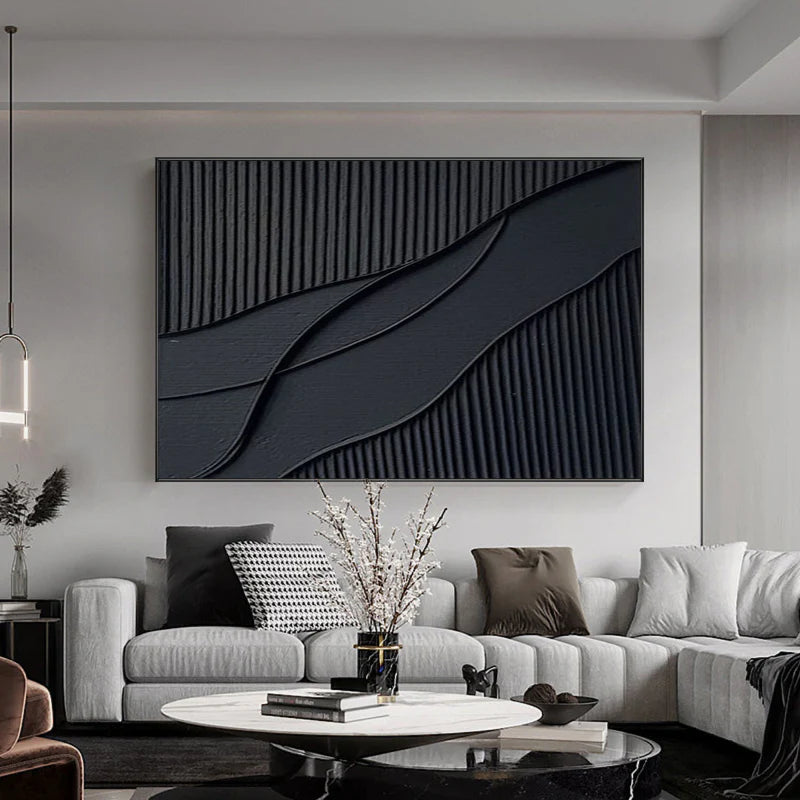Black Minimalist Textured Canvas Art #WZ003