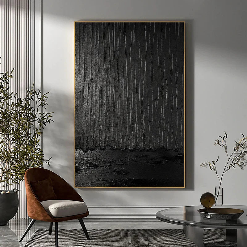 Black Minimalist Textured Canvas Art #WZ034