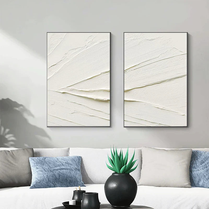 White Minimalist Textured Wall Art Set of 2 #WM032