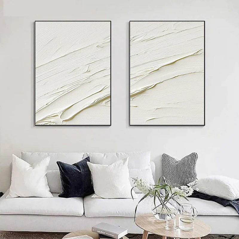 White Minimalist Textured Wall Art Set of 2 #WM033