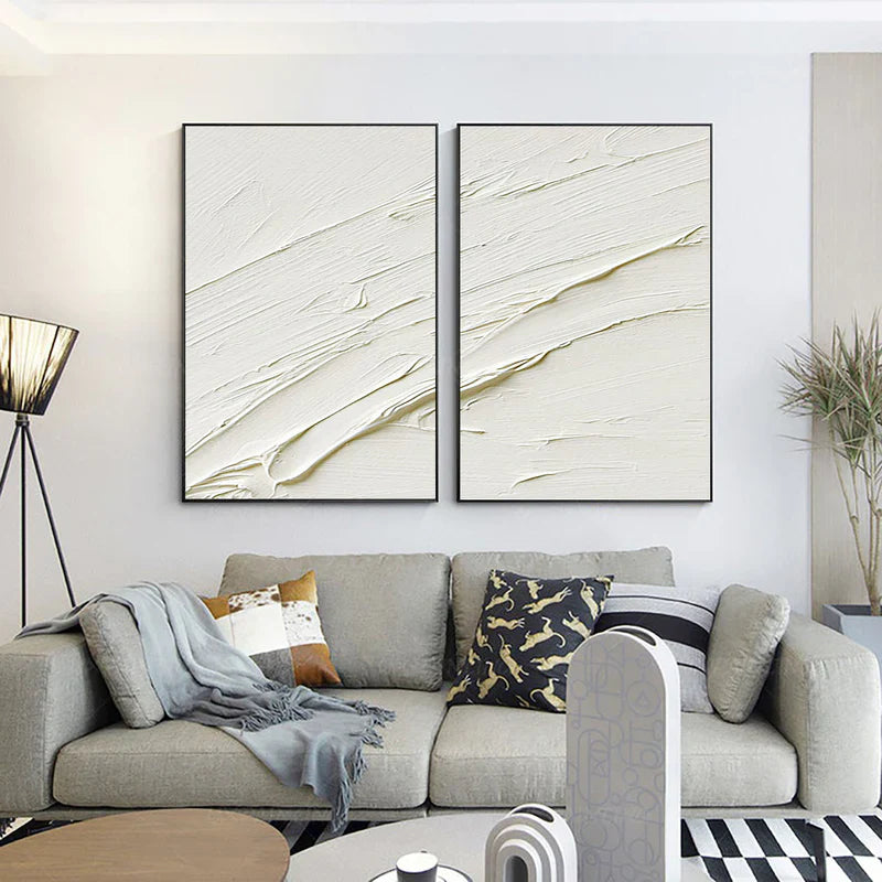 White Minimalist Textured Wall Art Set of 2 #WM033