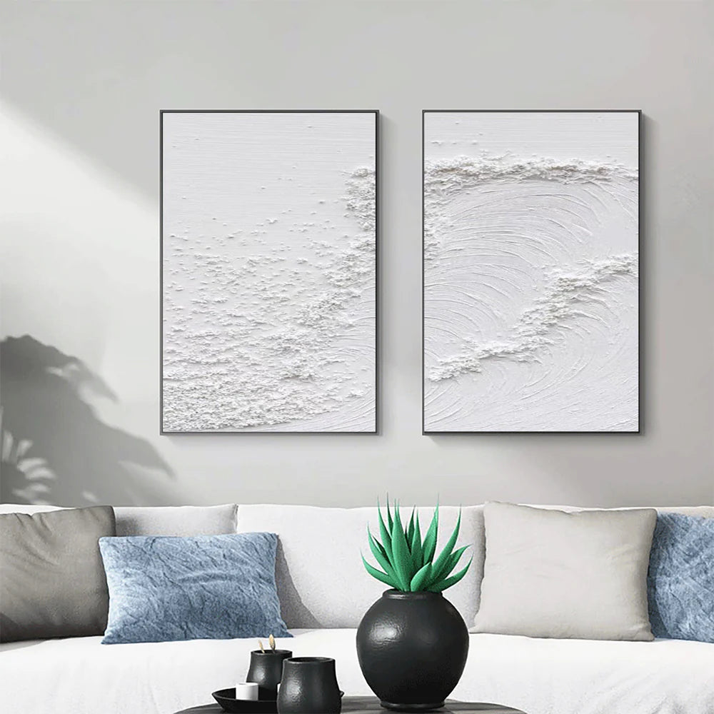 White Minimalist Textured Wall Art Set of 2 #WM046