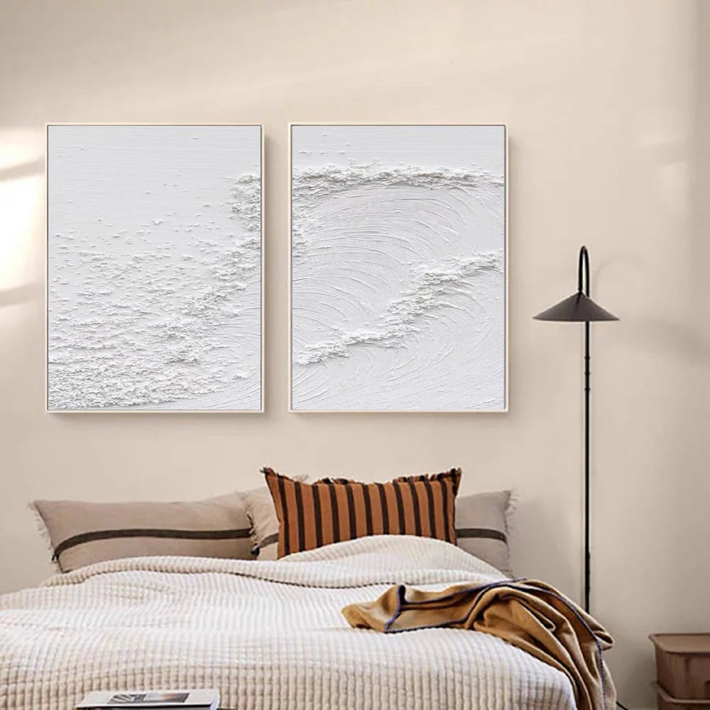 White Minimalist Textured Wall Art Set of 2 #WM046