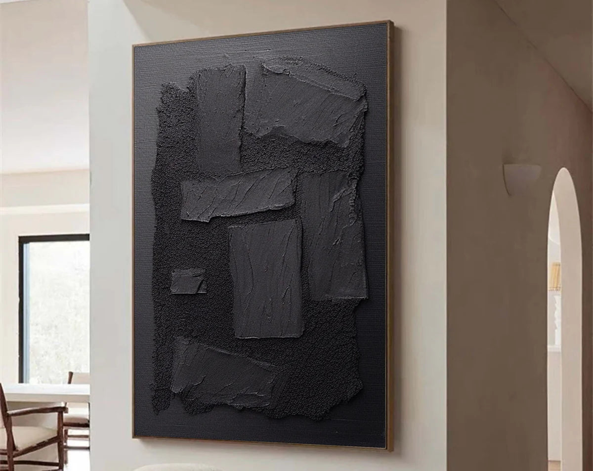 Black Minimalist Textured Canvas Art #WZ043